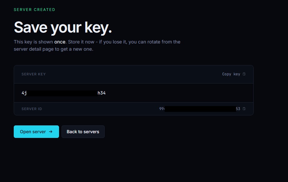 Copy your server key